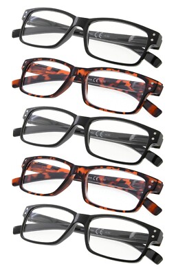 EyeKepper 5 Pack Reading Glasses Spring Hinge Readers Eyeglasses For Men Women