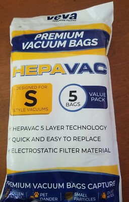 5 Pack Veva Hepavac Premium Vacuum Bags Designed For S Style Vacuums