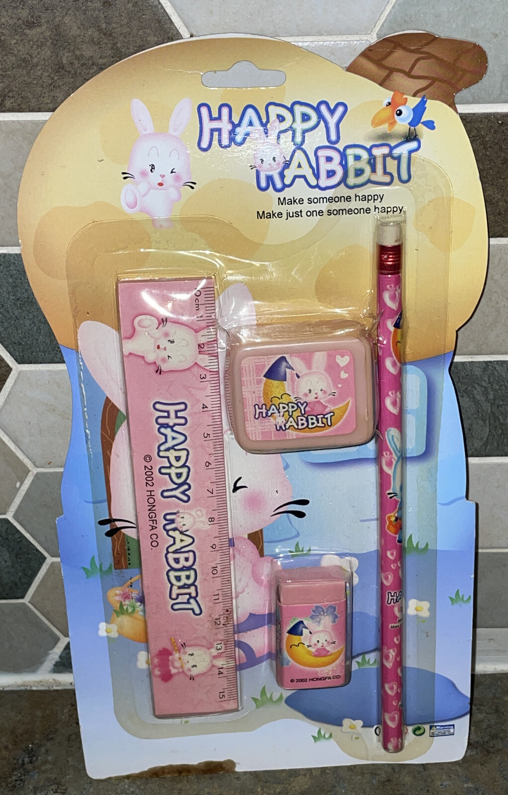 VTG Sealed Happy Rabbit Easter Bunny Pink Pencil Set 2002