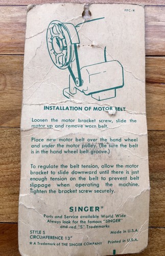 Singer Sewing Machine Belt Class 15, 66, 99, 127, 128 NOS