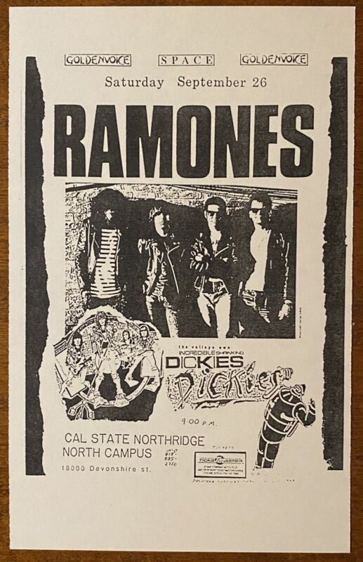 The RAMONES + The DICKIES Cal State Northridge 1987 US ORG PUNK Concert Flyer #1
