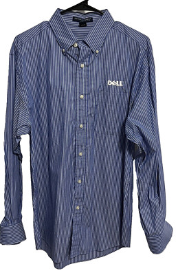 DELL COMPUTER Men Blue Striped Long Sleeve Button-Up Casual Shirt M Devon Jones