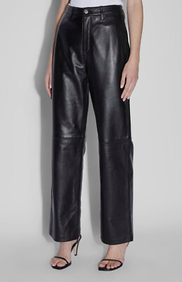 $800 Ksubi Women's Black Solid Crossin Leather Pants Size 25