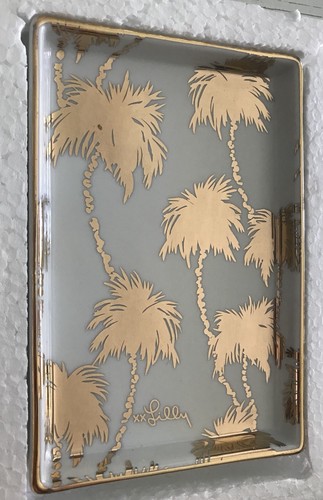 NEW IN BOX LILLY PULITZER Palms Gold Metallic Ceramic Jewelry Dish Tray GWP
