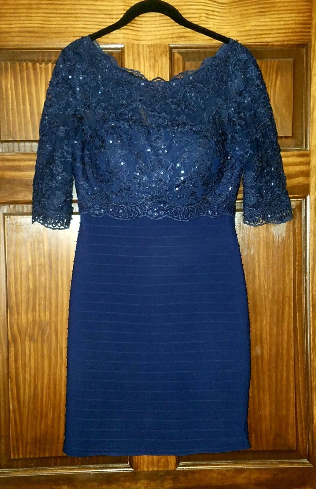 La Femme Navy Blue 3/4 Sleeve Mother Bride/ Groom Cocktail Dress, 8, Retail $450