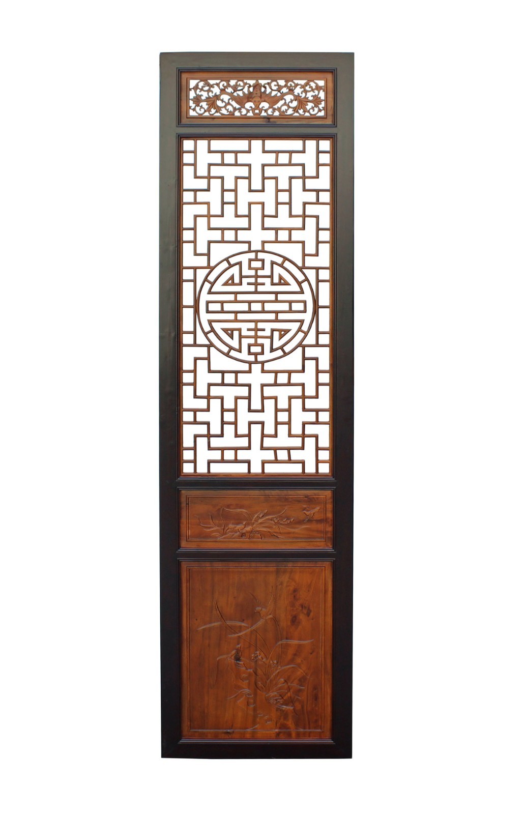 Chinese Two Brown Geometric Flower Bird Accent Wall Panel Headboard cs3538S Chinese Two Brown Geometric Flower Bird Accent Wall Panel Headboard cs3538S