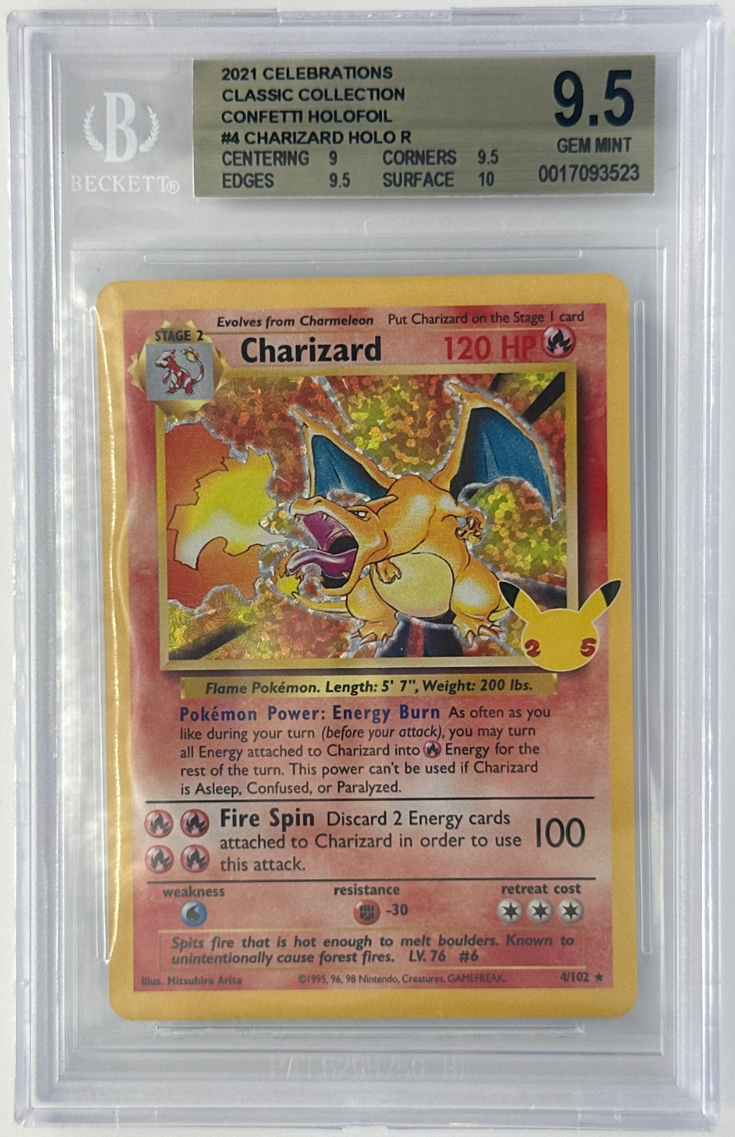 2021 Pokemon Celebrations Charizard #4 Confetti Holofoil BGS 2021 Pokemon Celebrations Charizard #4 Confetti Holofoil BGS
