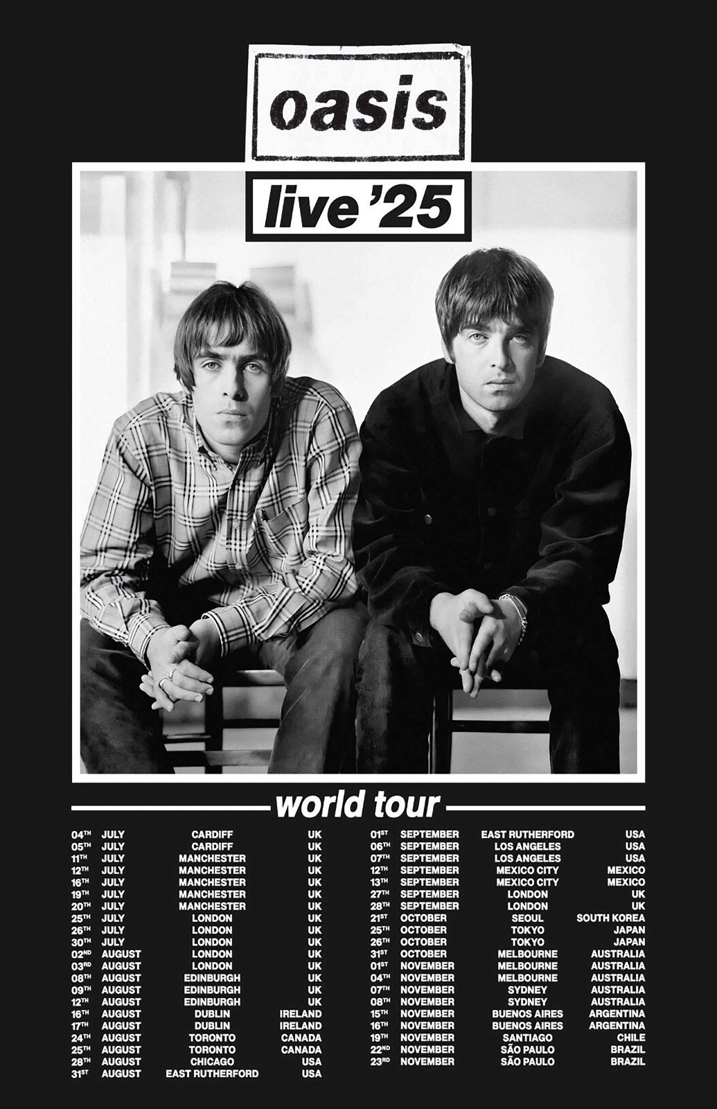 Oasis Live '25 World Tour Poster – Legendary Reunion Concert
