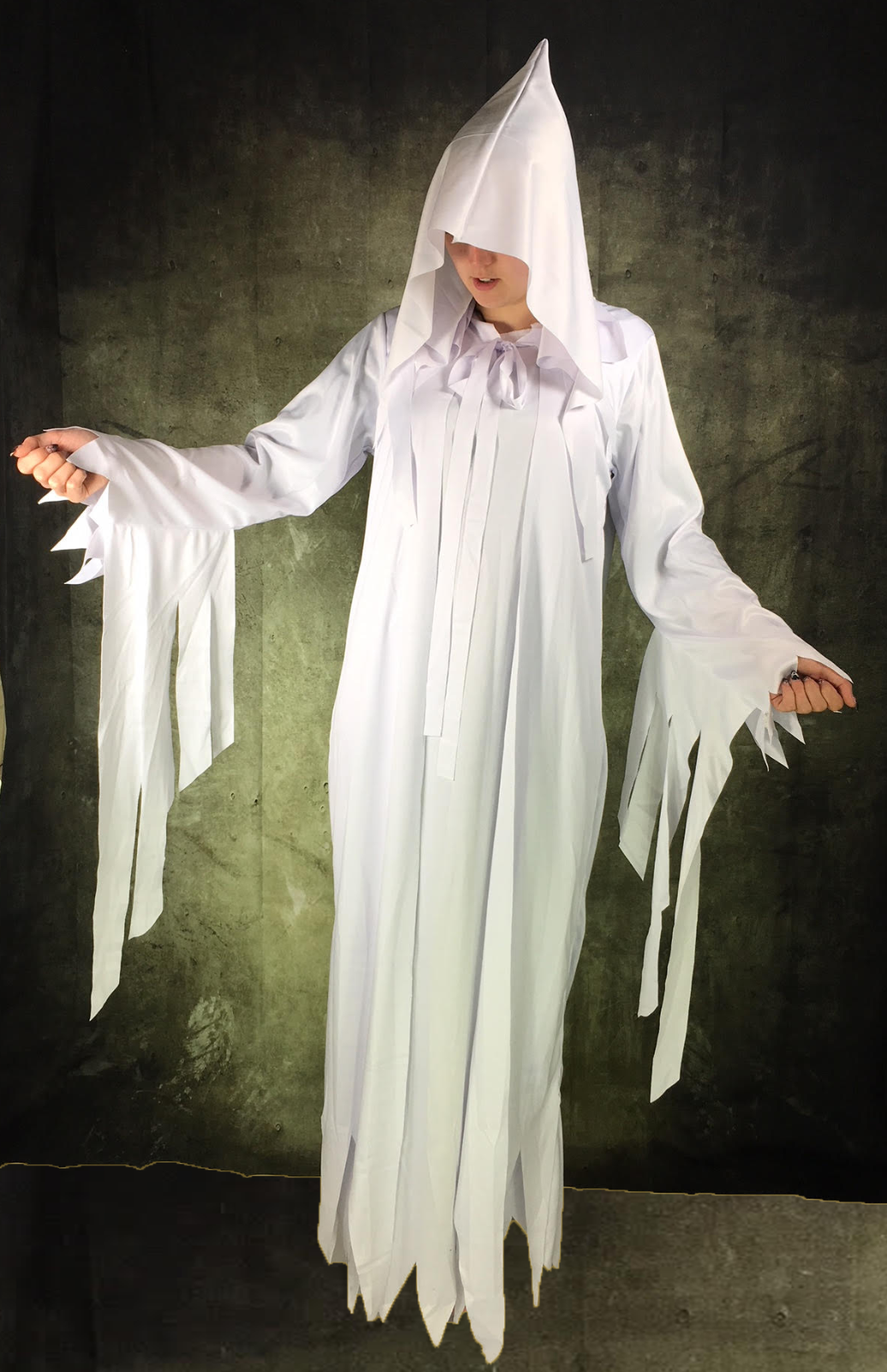 Halloween Ghost Costume Robe Scary Face Mask Hooded Dress up Witch Cape