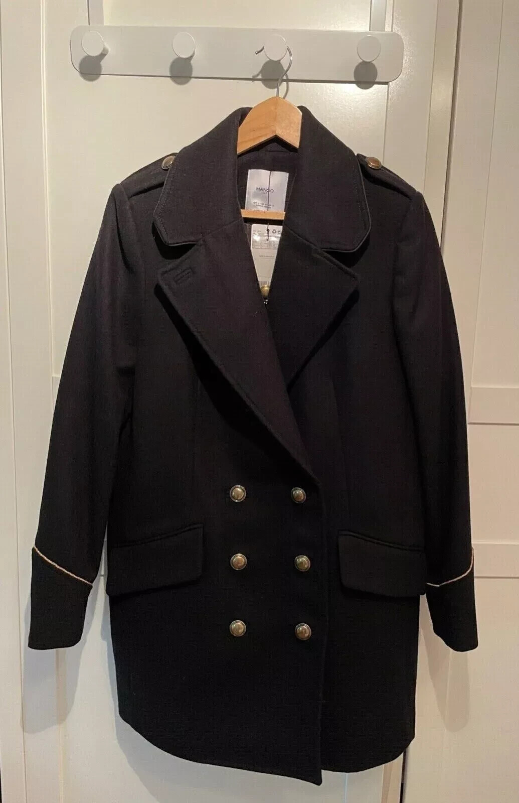 Pre-owned Handmade Mens Admiral Style Coat, Black With Gold Buttons And Detailing