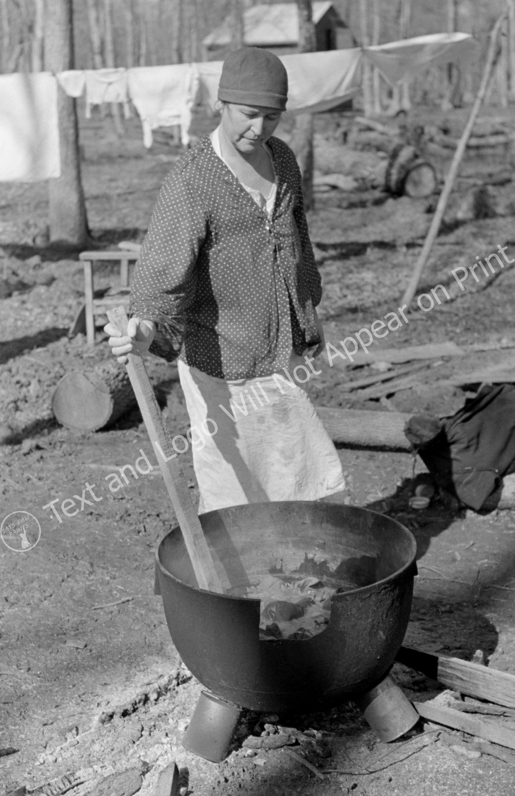 1939 Woman Boiling Clothes, Chicot Farms, Arkansas Old Photo 11" x 17" Reprint