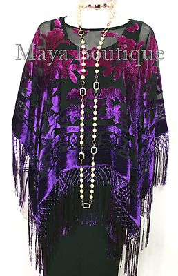 Pre-owned Maya Matazaro Purple Fuchsia Burnout Velvet Poncho Shawl Top Ombree Hand Dye