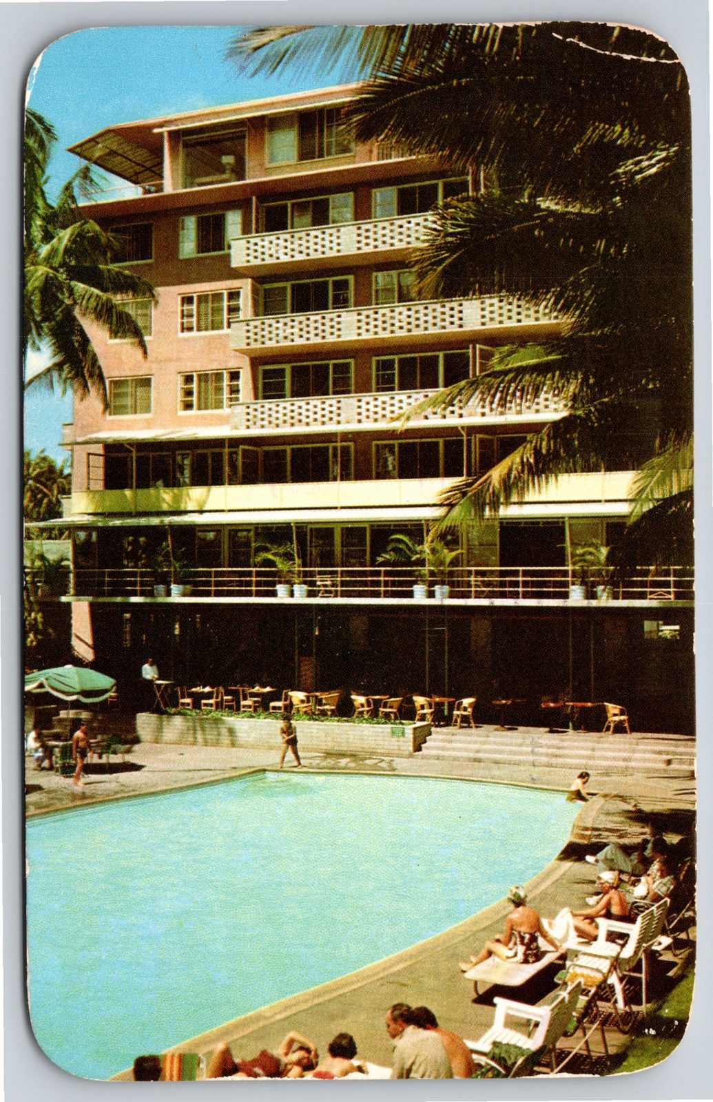 Roadside~Waikiki Hawaii~Edgewater Hotel Pool Scene~PM 1957~Vintage