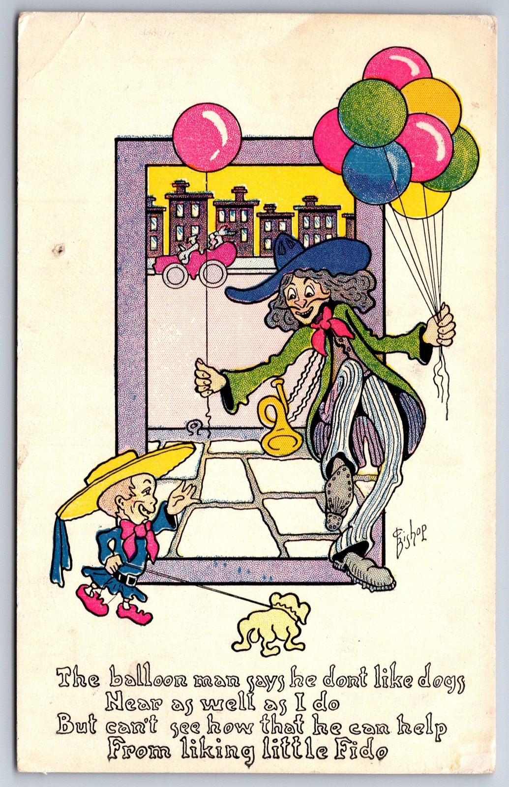 Artist Bishop~Balloon Man Don't Like Dogs~Boy w/ Bulldog on Leash~AH c1907