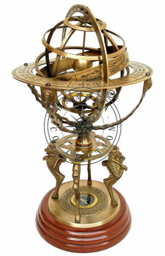 18" Nautical Brass Sphere Engraved Armillary Antique Vintage Astrolabe Compass