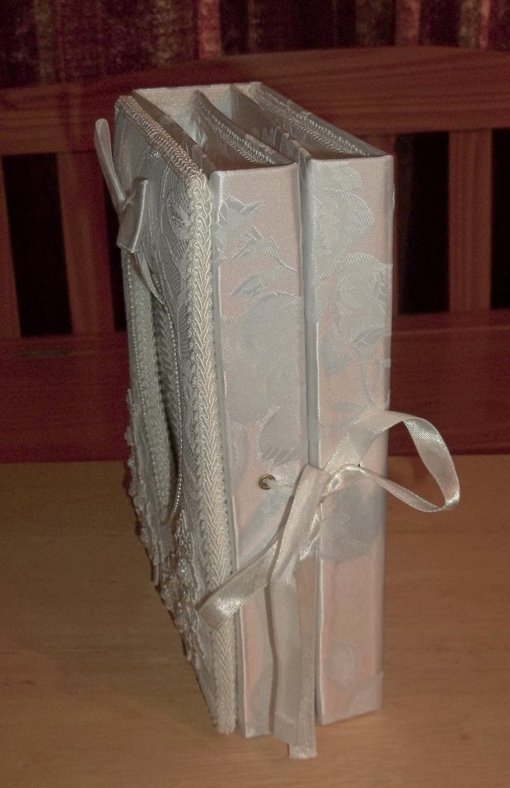 Wedding Photo Album 4 Fold Bridal Lace Satin Ribbon Pearls