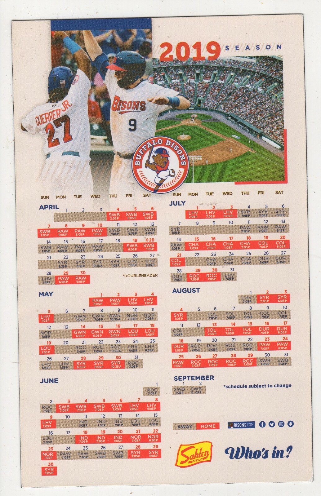 2019-buffalo-bisons-magnetic-schedule-ebay
