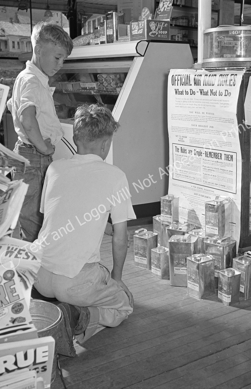 1942 Boys Reading Air Raid Poster, West Danville, VT Photo 11" x 17" Reprint