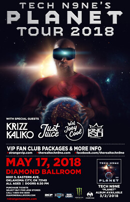 TECH N9NE ''PLANET TOUR 2018'' OKLAHOMA CITY CONCERT POSTER - Hip Hop / Rap Music