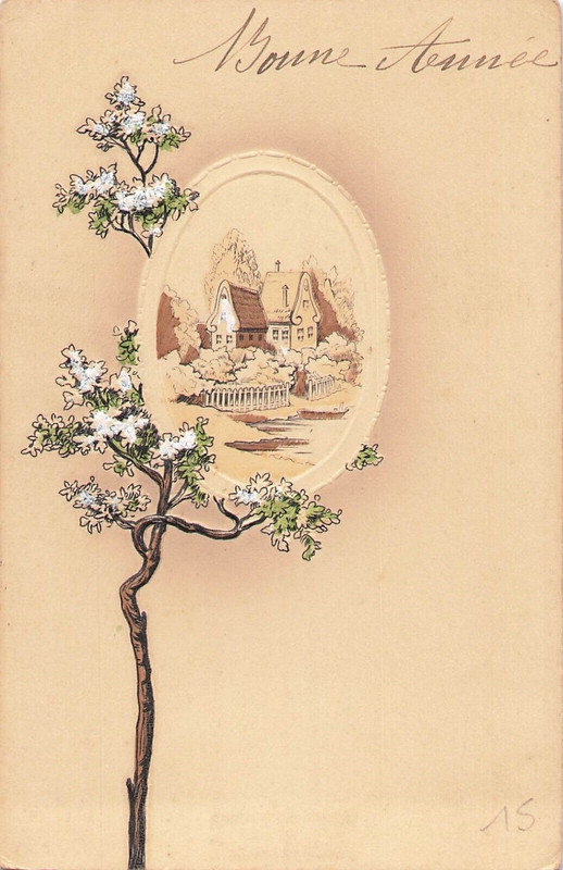 Cp Illustree Gaufree Medaillon Maisons Dans Arbre - 38476