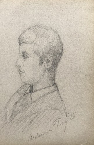 Zeichnung Bleistift Studie Skizze Portrait Seitenansicht Mann im Anzug 10 x 15,5