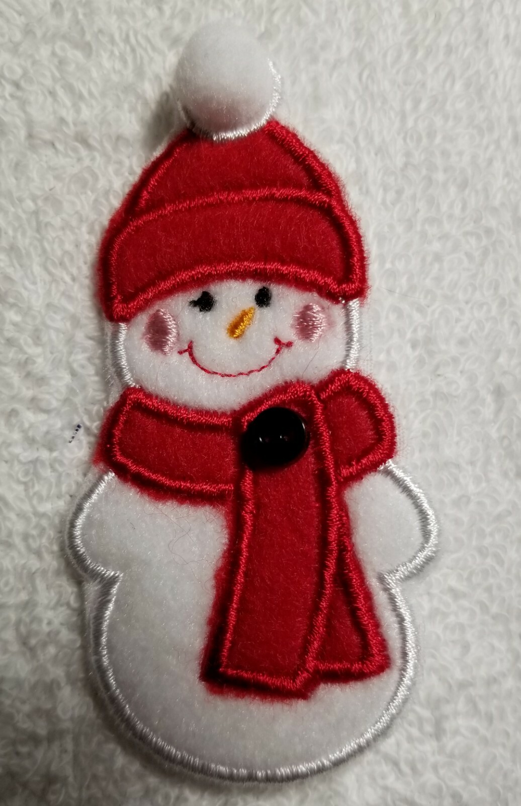 Handmade Snowman Embroidered and Embellished Applique Pin - FREE SHIPPING