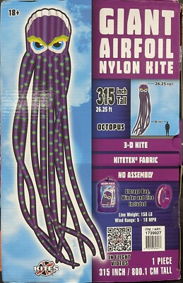 New -Giant Airfoil Nylon Octopus Kite. 315 inches. Plus Storage Bag, 26-ft Tall.