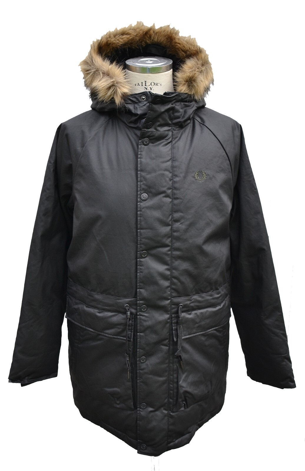 FRED PERRY FRED PERRY - PARKA JACKE PADDED WAXED COTTON JACKET - SCHWARZ - M XL XXL - NEU