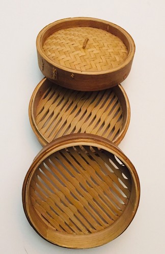 Trademark Innovations Bamboo Steamer - 3 Piece - 8" Diameter (8"X8"X6")