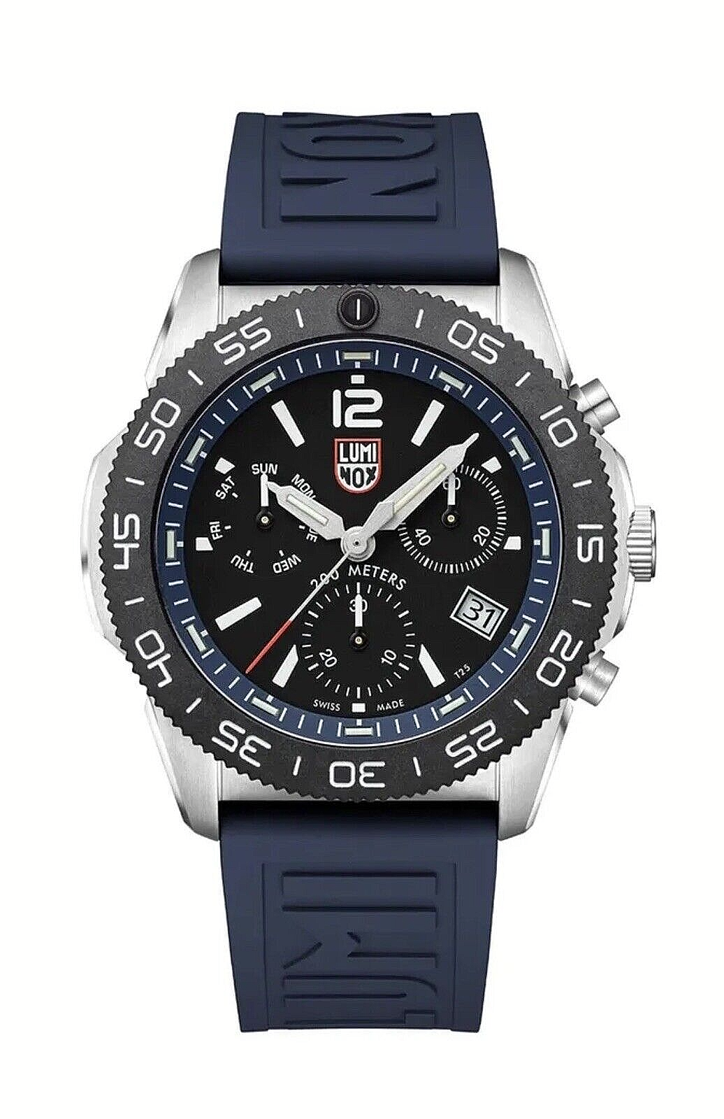 Pre-owned Luminox Pacific Diver Xs.3143 Chrono 44mm Blue Rubber Steel Quartz Men's Watch
