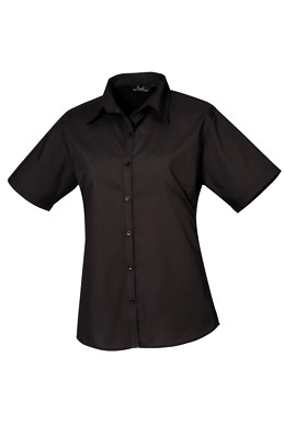 Premier Womens Short Sleeve Poplin Blouse Formal Easy Care Shirt Staff Work Wear
