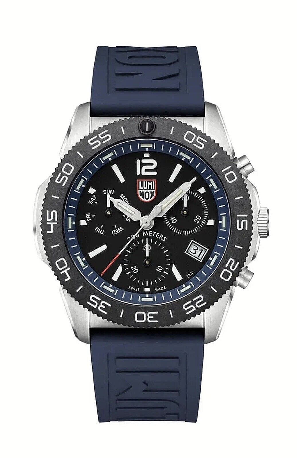Pre-owned Luminox Pacific Diver Xs.3143 Chrono 44mm Blue Rubber Steel Quartz Men's Watch