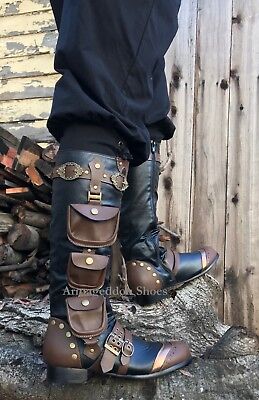 Black Steampunk Burner Stagecoach Burning Man Utility Pocket Mens Costume Boots