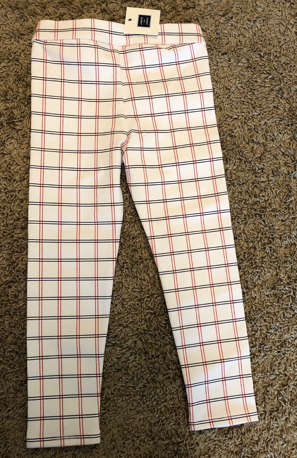 JANIE AND JACK WINDOWPANE PANTS SIZE 4 WHITE RED BLUE