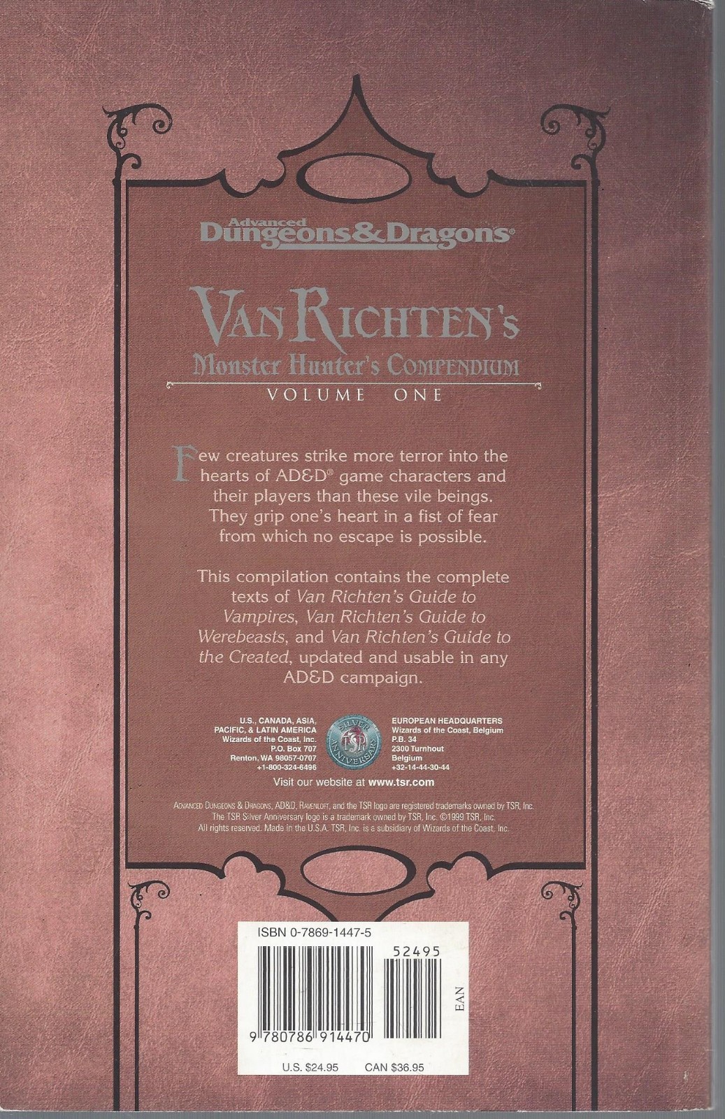 Advanced Dungeons & Dragons RPG Van Richtens Monster Compendium #1 SC DnD  EXC