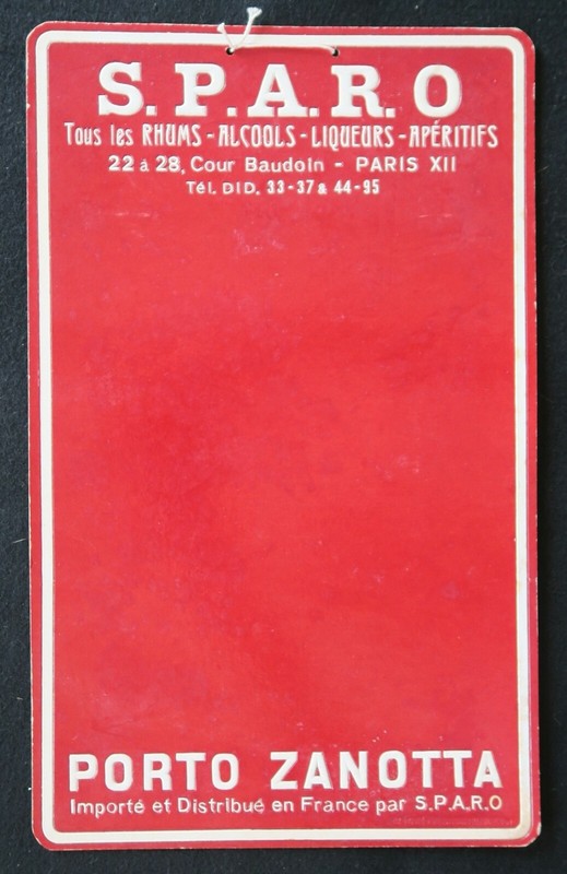 Ancien Carton Publicitaire GaufrÃ© Sparo Rhum Alcool Liqueur Porto Zanotta Paris