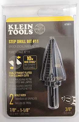 Klein Tools KTSB11 Step Drill Bit #11 7/8'' & 1 1/8'' Dual Straight Flutes NEW
