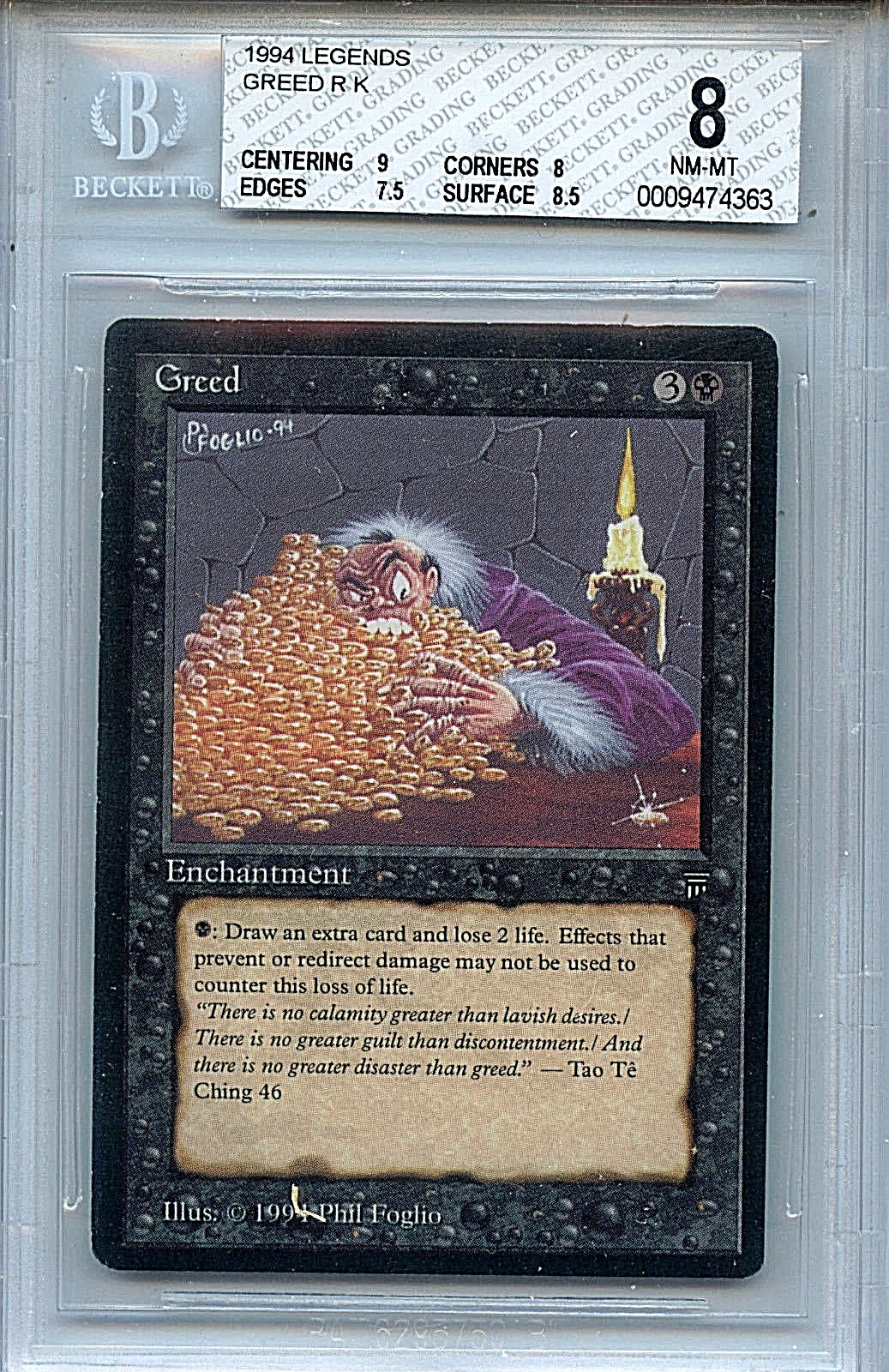 MTG Legends Greed BGS 8.0 (8) Nm-MT card Magic WOTC Amricons