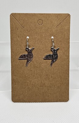 Silver Tone Geometric Hummingbird Dangle Earrings NEW
