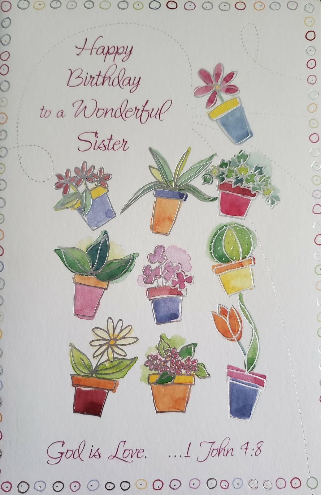 'Happy Birthday to a Wonderful Sister w 1 John 4:8' birthday greeting card