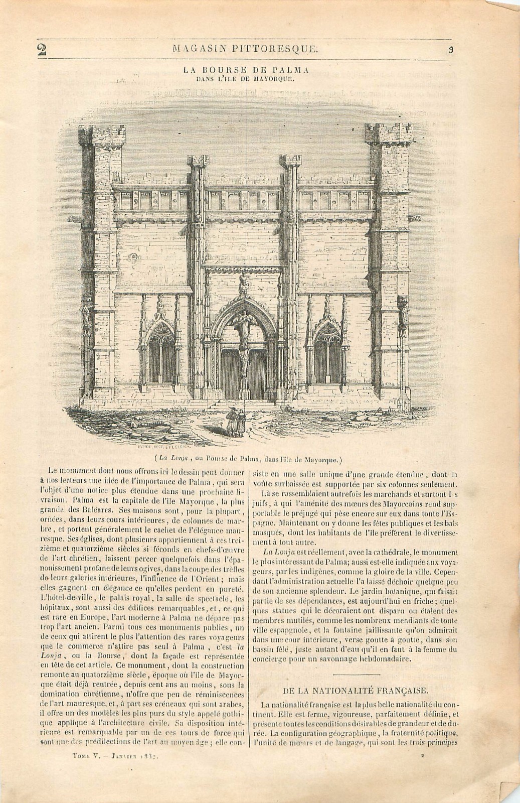 Image Llotja Bourse La Loge de Palma de Majorque Îles Baléares Espagne GRAVURE 1837 Image Llotja Bourse La Loge de Palma de Majorque Îles Baléares Espagne GRAVURE 1837