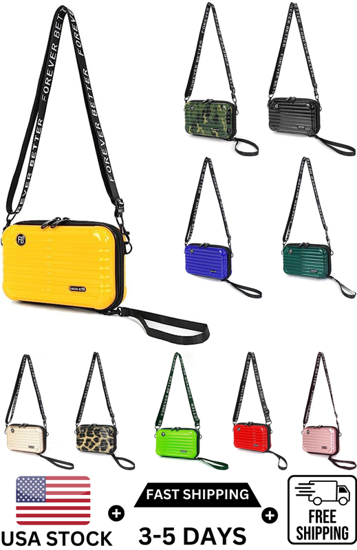 Hard Shell Cosmetic Bag Women Mini Suitcase Shape Crossbody 