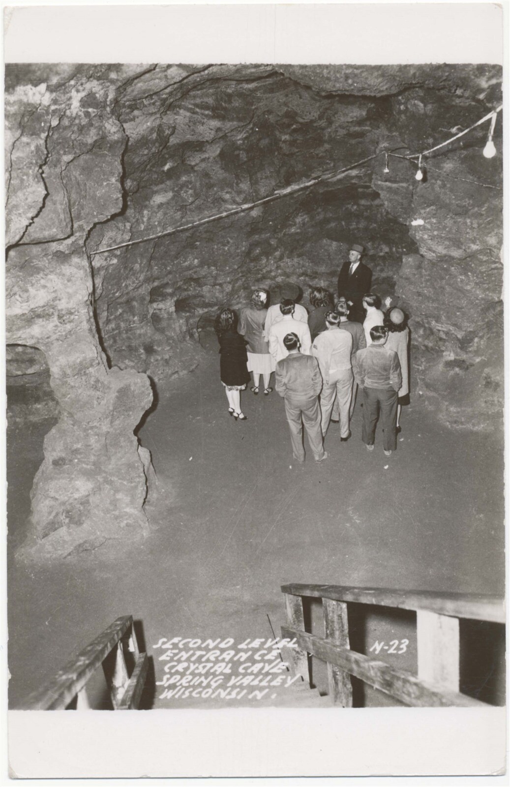 Crystal Cave Spring Valley Wisconsin Second Level Real Photo Postcard c1950s