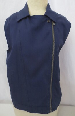 Sanctuary Tencel Moto Vest Front Zip Sleeveless Ocean Ink Blue Sz L NWT