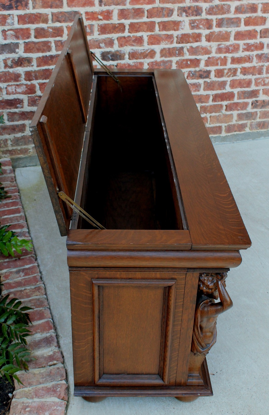 Antique French Neo-GOTHIC Oak Marriage Chest Coffer Blanket Box Bench FREE SHIP