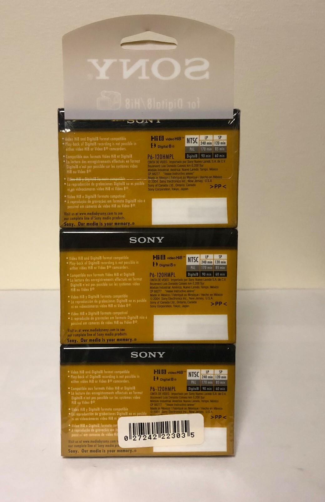 Three (3) Sony Hi8 60 Digital 8 120 Hi8 HMP Video Tapes Original Packaging - New