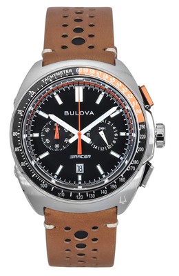 Pre-owned Bulova Racer Chronograph Tachymeter Black Dial Quartz 98b427 100m Mens Watch