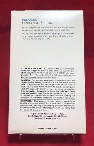 Polaroid Land Film Type 107 Black & White Vtg 8 (3.25x4.25) Exp Nov 1971 Sealed