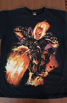 VTG Marvel Ghost Rider Mad Engine Skull All Over Print T Shirt ...