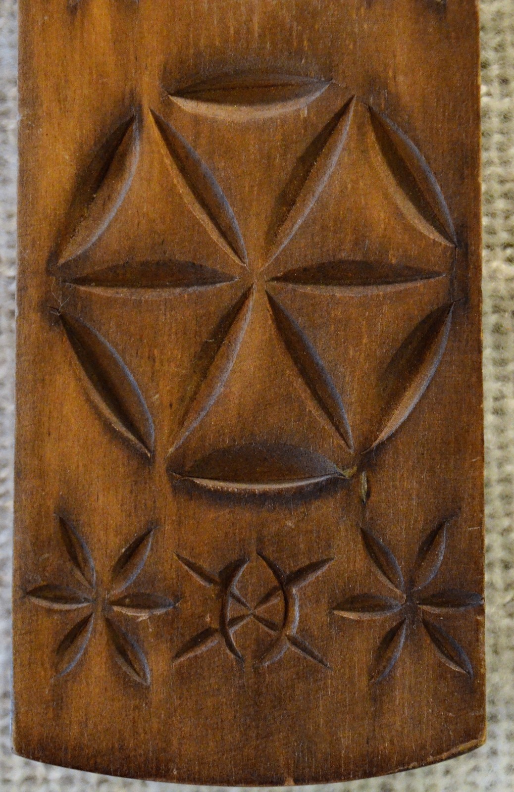 Vintage Wood Carved Butter Cookie Stamp Mold Press- sun, pineapple, sand dollar